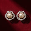 925 Sterling Silver CZ Pearl & Diamond Halo Stud Earrings