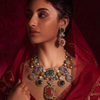 Luxury Multicolor Cubic Zirconia Statement Necklace Set for Women | Premium Brass Ethnic Party Wear Jewellery with Matching Earrings