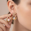 Gold Plated Pearl Drop Earrings for Women | Artificial Stone Designer Earrings| Trendy Earrings For Causal & Party Wear