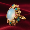 Adjustable Opaline Floral Statement Ring