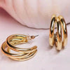 Chunky Triple Hoop Gold Plated Fashion Earrings for Women | Bold Statement Hoop Earrings | Trendy Fashion Jewellery