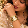 Anti-Tarnish Gold Plated Wide Cuff Bracelet for Women | Hammered Textured Statement Bangle for Bridal, Wedding & Festive Wear