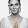 MEHFIL Gold Plated Cubic Zirconia Vintage Floral Pendant Jewellery Set (Neck Piece & Earrings)