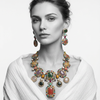 Luxury Multicolor Cubic Zirconia Statement Necklace Set for Women | Premium Brass Ethnic Party Wear Jewellery with Matching Earrings