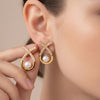 Gold Plated Pearl Drop Earrings for Women | Artificial Stone Designer Earrings| Trendy Earrings For Causal & Party Wear