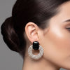 Black Stone Crystal Hoop Earrings for Women | Premium Party Wear Statement Earrings| Trendy Earrings For Causal & Party Wear