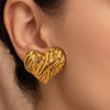 GOLD PLATED Heart Stud Earrings for Women | Textured Statement Heart Earrings | Trendy Minimalist Party & Daily Wear Jewelry