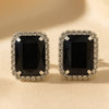 Black Stone Stud Earrings for Women | Emerald Cut Crystal Halo Earrings | Artificial Stone Rectangle Earrings | Party, Wedding & Festive Fashion Jewelry