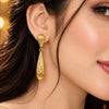 Anti-Tarnish Gold Plated Textured Drop Earrings for Women | Elegant Statement Dangle Earrings for Party & Festive Wear
