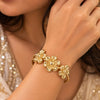 Anti-Tarnish Gold Plated Floral Bracelet for Women | Elegant Three Flower Design Cuff Bangle | Stylish Party, Wedding & Festive Wear Jewellery