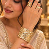 Anti-Tarnish Gold Plated Textured Cuff Bracelet for Women | Wide Statement Bangle with Matching Statement Rings