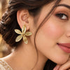 Anti-Tarnish Statement Earrings For Women | Gold Tone Textured Floral Statement Stud Earrings
