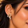 Anti-Tarnish Statement Earrings For Women | Gold Plated Floral Leaf Design Stud Earrings with Pearl & AD Stone Drop