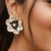 BLACK White Floral Earrings for Women
