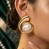 Gold Pearl Spiral Statement Earrings for Women | Modern Chunky Pearl Earrings |Trendy Earrings For Causal & Party Wear
