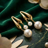 Gold Pearl Teardrop Dangle Earrings for Women | Luxury Party Wear Earrings | Trendy Earrings For Causal & Party Wear