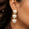 Gold Triple Heart Pearl Drop Earrings for Women | Romantic Statement Earrings | Trendy Earrings For Causal & Party Wear
