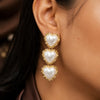 Gold Triple Heart Pearl Drop Earrings for Women | Romantic Statement Earrings | Trendy Earrings For Causal & Party Wear