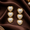Gold Triple Heart Pearl Drop Earrings for Women | Romantic Statement Earrings | Trendy Earrings For Causal & Party Wear