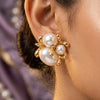Gold Baroque Pearl Floral Stud Earrings for Women | Designer Statement Earrings | Trendy Earrings For Causal & Party Wear