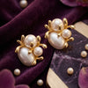 Gold Baroque Pearl Floral Stud Earrings for Women | Designer Statement Earrings | Trendy Earrings For Causal & Party Wear