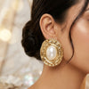 Gold Oval Pearl Statement Stud Earrings for Women | Luxury Fashion Earrings | Trendy Earrings For Causal & Party Wear