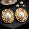 Gold Oval Pearl Statement Stud Earrings for Women | Luxury Fashion Earrings | Trendy Earrings For Causal & Party Wear