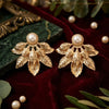 Gold Leaf Pearl Statement Earrings for Women | Nature Inspired Designer Earrings | Trendy Earrings For Causal & Party Wear