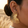 Gold Sunburst Statement Earrings for Women | Geometric Designer Earrings | Trendy Earrings For Causal & Party Wear