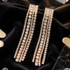 Gold Plated Long Tassel Drop Earrings for Women | Party Wear Artificial Stone Studded Dangle Earrings | Trendy Earrings For Causal & Party Wear