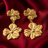Gold Double Flower Drop Earrings for Women | Floral Dangle Statement Earrings | Party Wear Jewelry