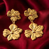 Gold Double Flower Drop Earrings for Women | Floral Dangle Statement Earrings | Party Wear Jewelry