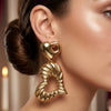 Gold Heart Drop Earrings for Women | Textured Hollow Heart Statement Earrings | Trendy Designer Jewelry