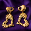Gold Heart Drop Earrings for Women | Textured Hollow Heart Statement Earrings | Trendy Designer Jewelry
