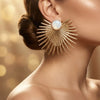 Gold Sunburst Statement Stud Earrings for Women | Radiating Fan Design Earrings | Elegant Party Wear Jewelry