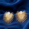 Gold Sunburst Statement Stud Earrings for Women | Radiating Fan Design Earrings | Elegant Party Wear Jewelry