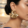 Gold Spiral Fan Stud Earrings for Women | Vintage Geometric Statement Earrings | Designer Party Wear