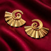 Gold Spiral Fan Stud Earrings for Women | Vintage Geometric Statement Earrings | Designer Party Wear
