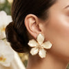 Gold White Enamel Flower Stud Earrings for Women | Floral Statement Earrings | Elegant Fashion Jewelry