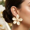 Gold White Enamel Flower Stud Earrings for Women | Floral Statement Earrings | Elegant Fashion Jewelry