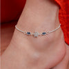925 Sterling Silver Anklet for Women, Single | Adjustable Chain Anklets with Blue Stone & Floral CZ Design
