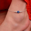 925 Sterling Silver Anklet for Women, Single | Adjustable Chain Anklets with Blue Evil Eye Beads