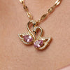 Gold Plated Swan Pendant Necklace with Pink Crystal & Articial Stone Studded for Women | Elegant Party Wear Chain | Fashion Chain for Daily & Causal Wear