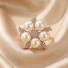 Rose Gold Pearl Adjustable Finger Ring for Women | Floral Statement Ring | Elegant Party Wear Jewellery
