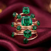 Green Emerald Stone Studded Adjustable Finger Ring for Women | Rose Gold Plated Statement Cocktail Ring | Geometric Designer Party Wear Fashion Jewellery