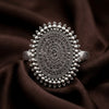 Oxidised Silver Adjustable Finger Ring for Women | Tribal Round Statement Ring | Boho Ethnic Jewellery