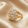 Gold Plated Oval Artificial Stone Studded Adjustable Finger Ring for Women | Statement Cocktail Ring | Party Wear Jewellery