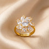 Gold Plated Floral Artificial Stone Studded Adjustable Finger Ring for Women | Adjustable Cocktail Ring | Stylish Fashion Jewellery
