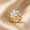 Gold Plated Floral Artificial Stone Studded Adjustable Finger Ring for Women | Adjustable Cocktail Ring | Stylish Fashion Jewellery