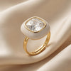 Gold Plated Adjustable Finger Ring for Women | Cushion Cut Stone Studded Statement Ring | Modern Fashion Jewellery